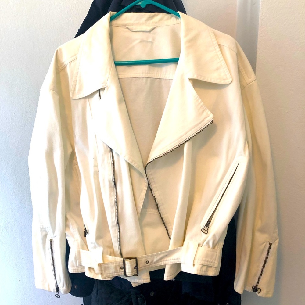 Giorgio Armani white cotton biker jacket new size large vintage